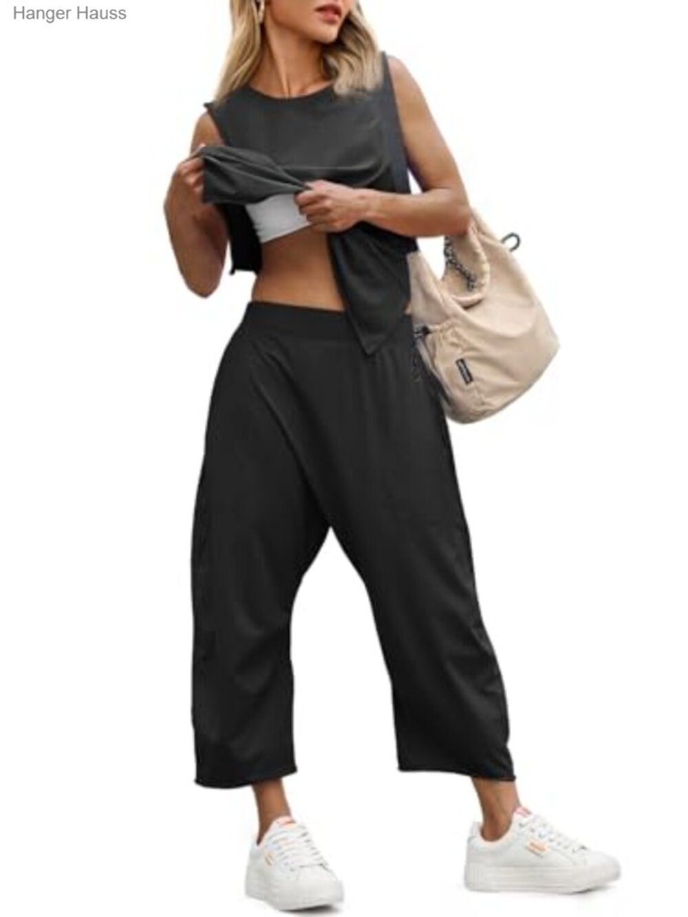 Women's Sleeveless Tank & Wide Leg Harem Pants 2 Piece Yoga Lounge Set